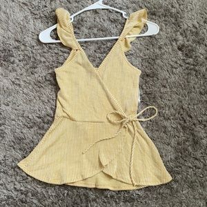 V- neck, yellow stripped blouse